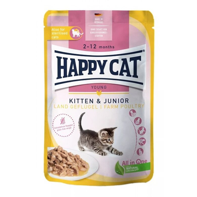 Happy Cat Meat in Sauce - Kitten & Junior Land-Geflügel - konservi kaķēniem ar mājputnu 85 g